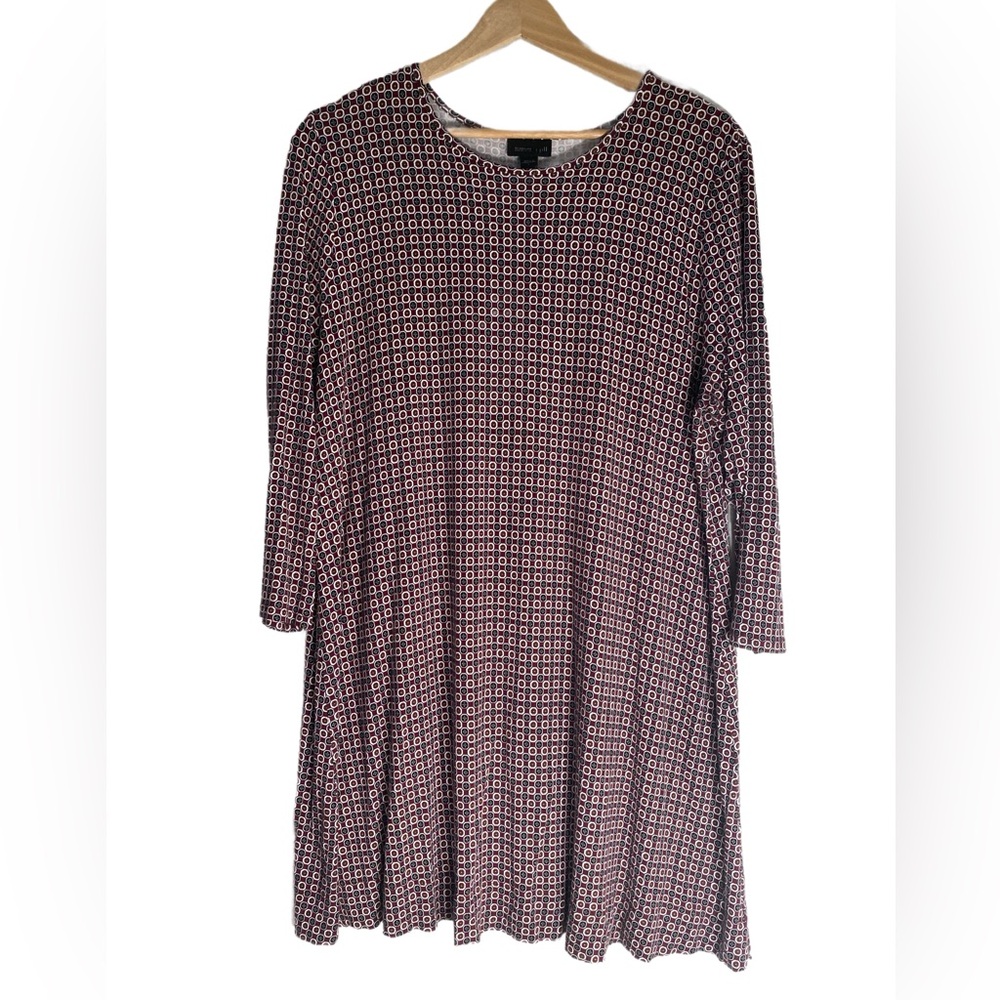 J Jill‎ Wearever Tunic Burgundy Red Geometric 3/4 Sleeve Round Neck Knit Large